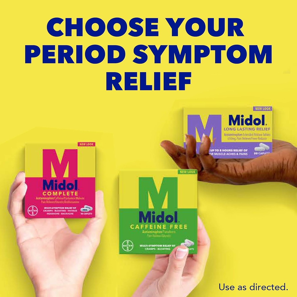 Midal Complete Midol Complete Caplets, Pain Relief Tablets, 16 Count Pack of 3