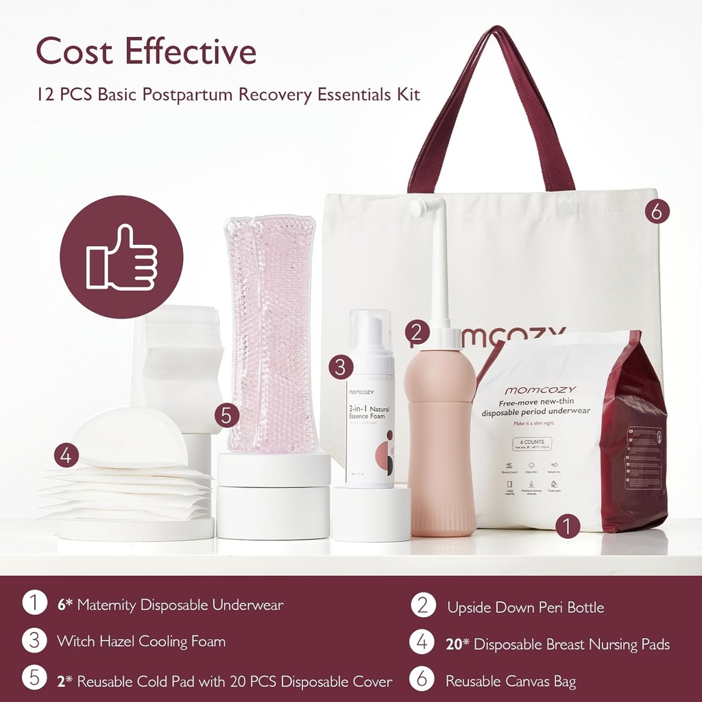 postpartum-recovery-essentials-kit-with-disposable-underwear-nursing-pads-peri-bottle-cold-pads-cooling-foam-canvas-bag-momcozy-labor-delivery-mom-care-set-02-71vNpWOblXL._AC_SL1500.jpg
