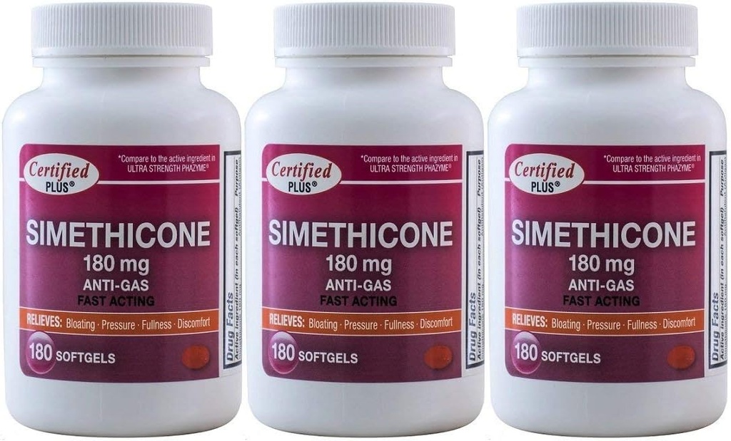 540 Softgels of Advance Pharmaceutical Simethicone 180mg - Anti-Gas & Bloating Relief - Pack of 3 Bottles with 180 Gelcaps Each