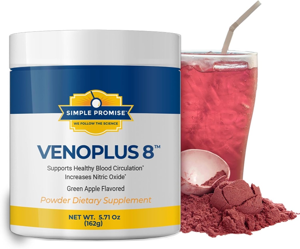 VenoPlus 8 Nitric Oxide Beets Powder Supplement - Boost Blood Circulation and Heart Health - 5.71 Oz Green Apple Flavor - Men and Women's Dietary Support