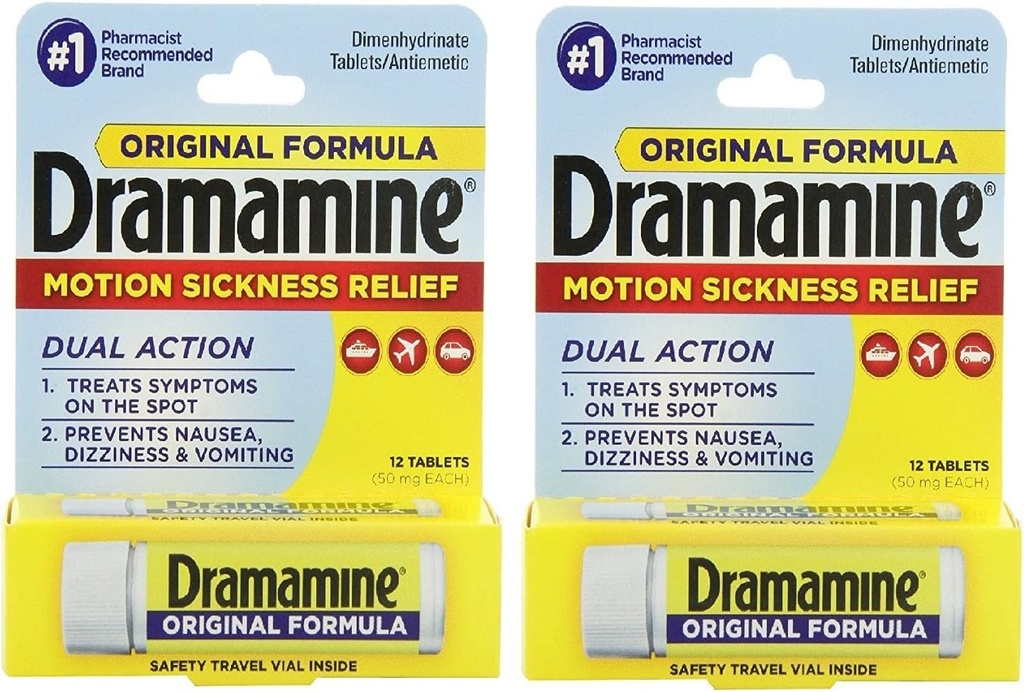 Dramamine Original Formula Motion Sickness Relief Tablets 50 mg - 12 Count (Pack of 2)