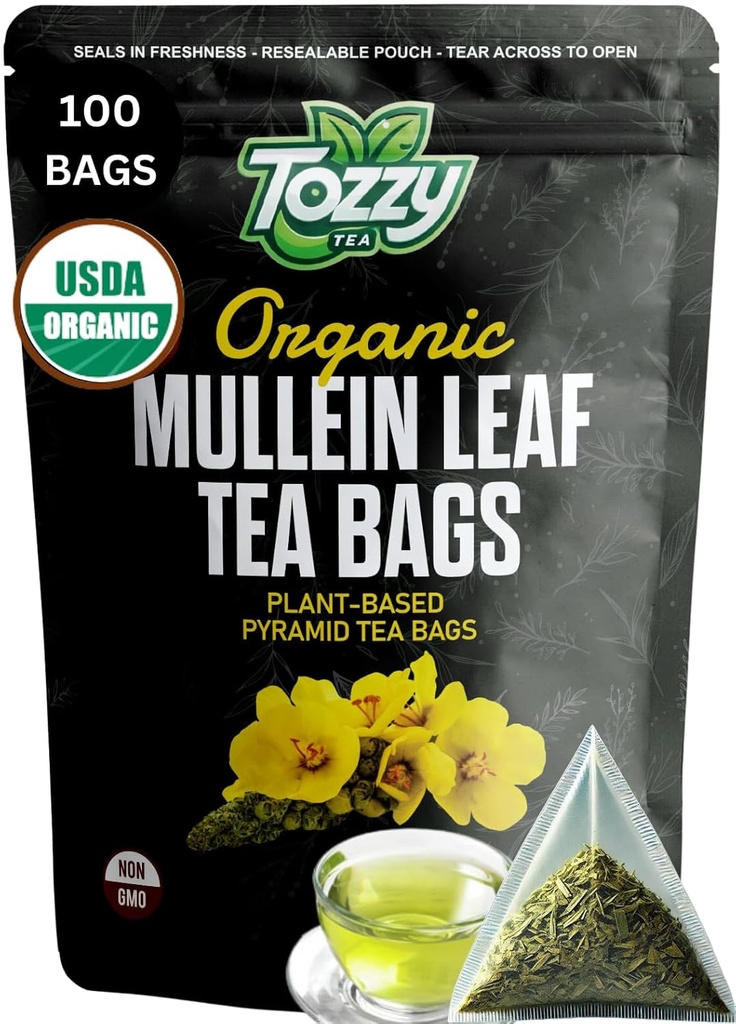 Organic Mullein Tea Pyramid Bags - 100 Count | Lung Health Support | Respiratory Wellness | Pure Ingredients | Eco-Friendly Packaging
