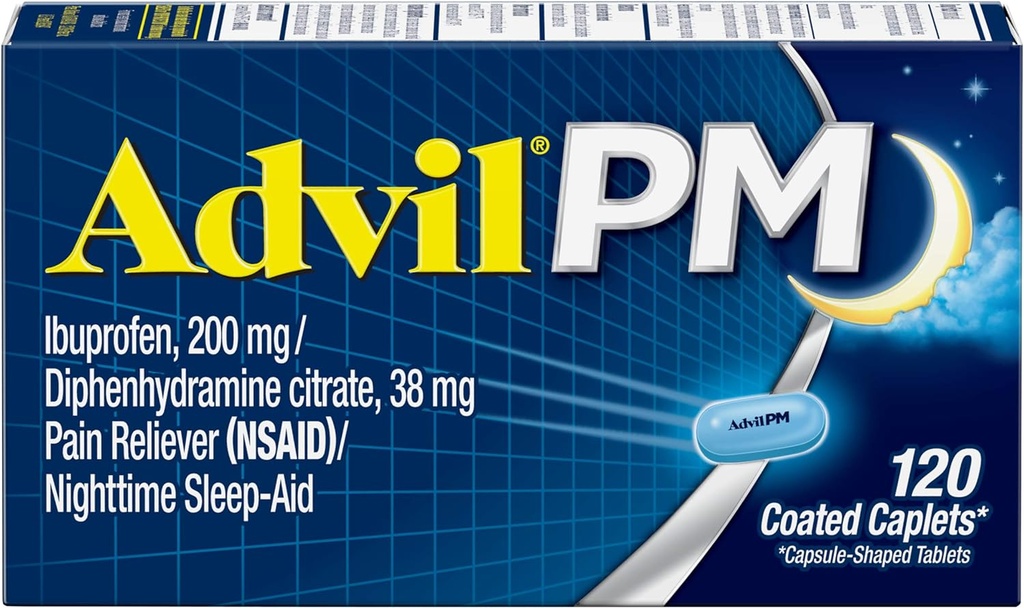 Advil PM Caplets 120 Count - Nighttime Sleep Aid and Pain Relief