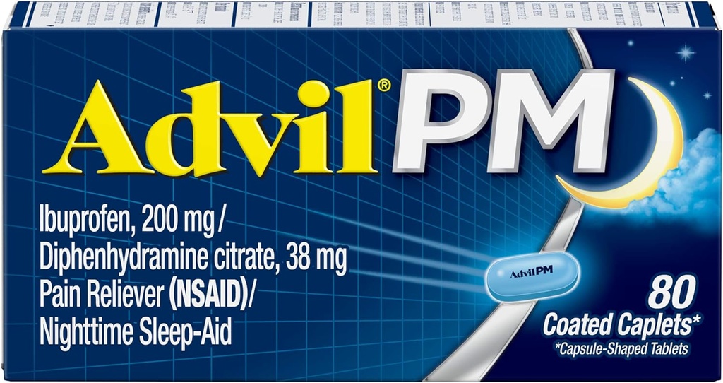 Advil PM Pain Reliever and Nighttime Sleep Aid - 160 Count (2 Pack) - Ibuprofen for Pain Relief and Diphenhydramine Citrate for Sleep Support
