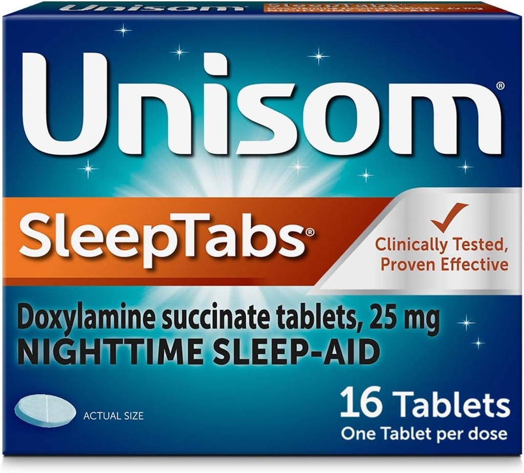 Sleep Aid Tablets - Unisom SleepTabs with Doxylamine Succinate for Nighttime Relief - 16 Count