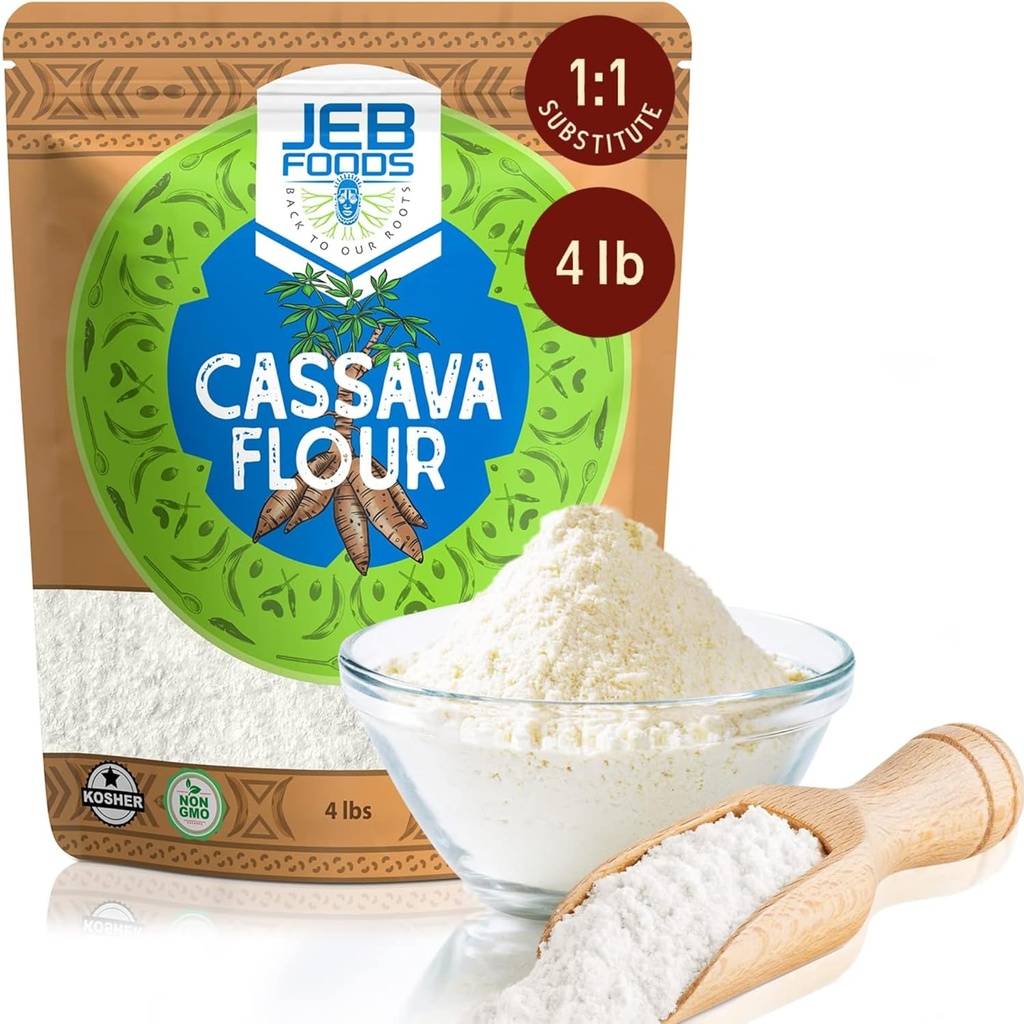 4lb Jeb Foods Cassava Flour: Gluten-Free All-Purpose Baking Alternative - Ideal for Bread, Tortillas, and Cakes - Made from Real Yucca, Paleo-Friendly, Non-GMO, Grain-Free, Kosher