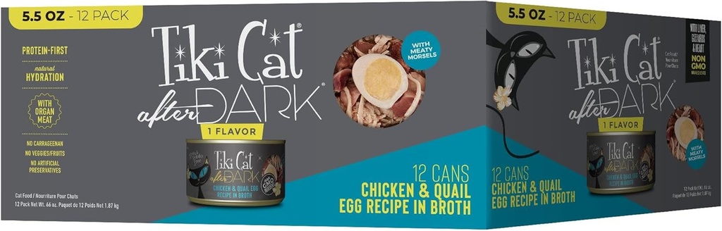TIKI PETS Tiki Cat After Dark Wet Cat Food, Chicken & Quail Egg, High-Protein, Non-GMO, 5.5 oz Cans (12-Pack) for Adult Cats