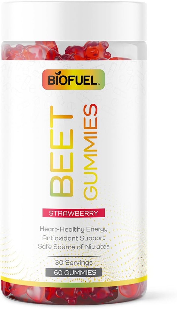 Heart Healthy Biofuel Beet Gummies - Natural Energy & Antioxidant Support with Nitrates, 60 Count, 2 Gummies/Serving