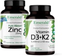 Vitamin D3, K2, and Zinc Supplements for Bone, Heart, and Immune Support - 60 Capsules of D3+K2, 90 Capsules of Zinc 25mg - Gluten-Free Formula for Digestive Health and Oxidative Stress Support