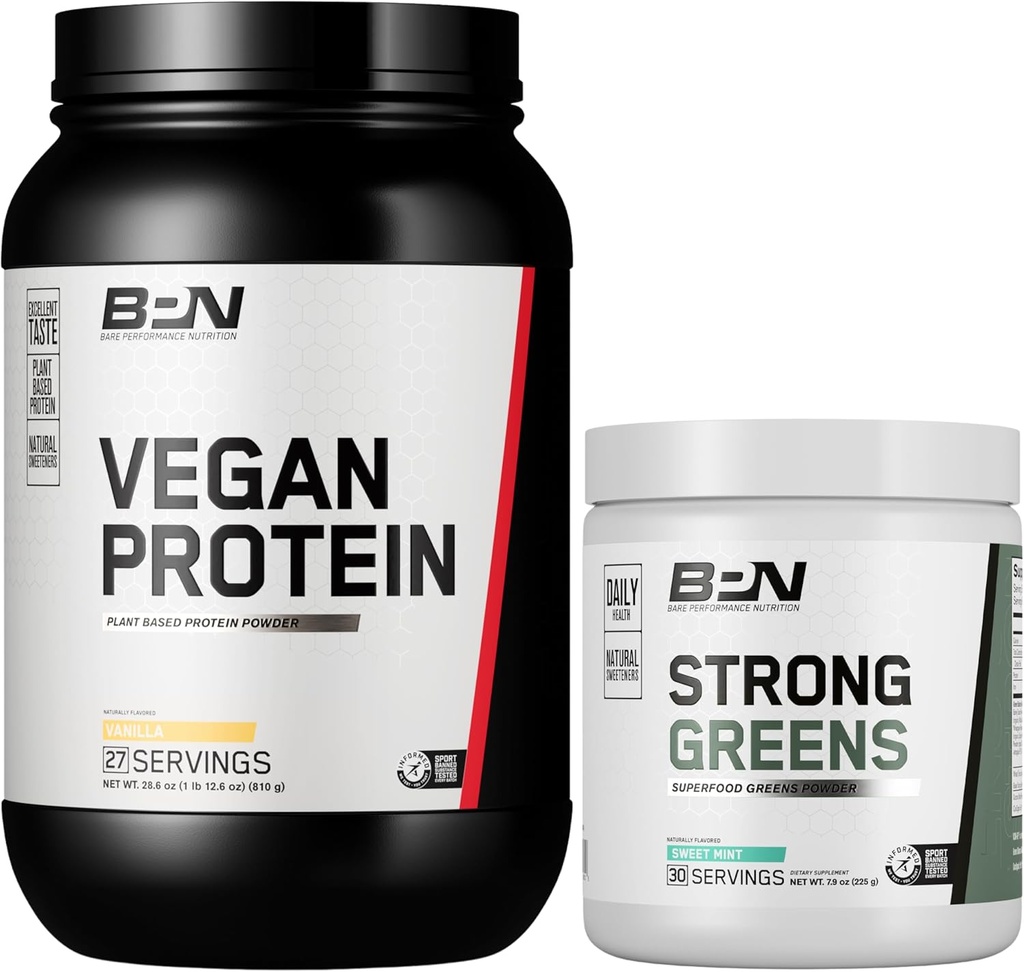 Vegan Vanilla Protein Powder with Strong Greens Sweet Mint - BARE PERFORMANCE NUTRITION BPN