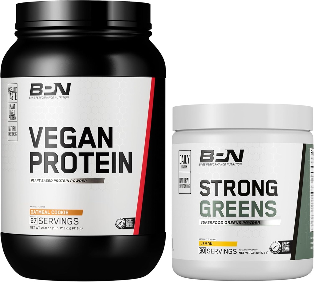 Vegan Oatmeal Cookie Protein & Strong Greens Lemon Bundle by BARE PERFORMANCE NUTRITION BPN