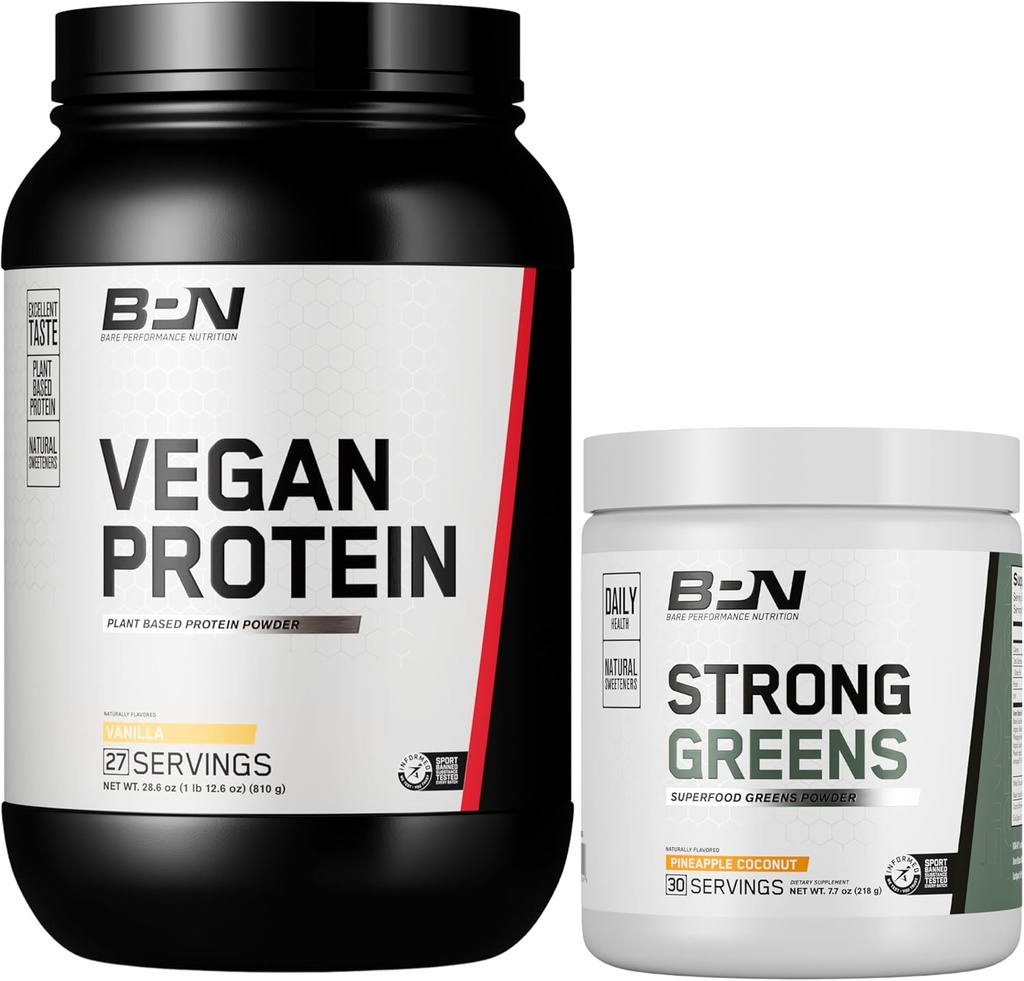 Vegan Vanilla Protein and Strong Greens Pineapple Coconut Bundle by BARE PERFORMANCE NUTRITION