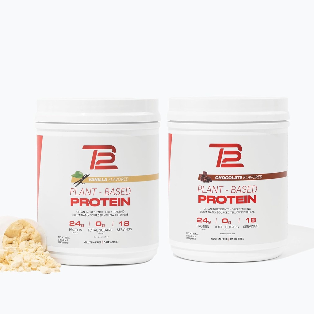 TB12 Plant Based Protein Powder Multi-Pack - Vanilla & Chocolate Flavors, 24g Pea Protein, Vegan, Low Carb, Non-GMO, Dairy-Free, Sugar-Free - 60 Servings