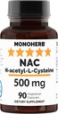 NAC 500mg Veg Capsules - Monoherb N-Acetyl-L-Cysteine Supplement - 90 Count