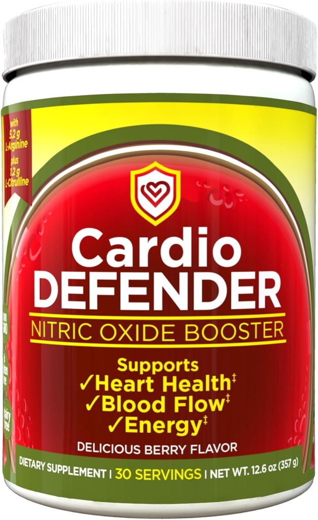 Cardio Defender: Nitric Oxide Booster with L-Arginine & L-Citrulline for Cardio Heart Health - 5,200mg & 1,200mg Supplement - Cardiovascular Support