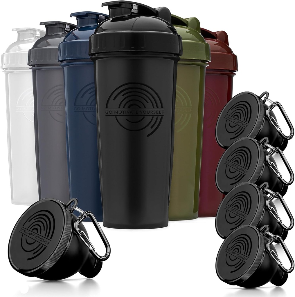 6-Pack Shaker Bottles with Agitator + 5-Pack Protein Funnels with Carabiner - BPA-Free & Dishwasher Safe Fitness Bundle