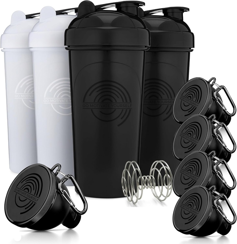 5-Pack Protein Funnels with Carabiner + 4-Pack Shaker Bottles, BPA-Free & Dishwasher Safe Fitness Bundle