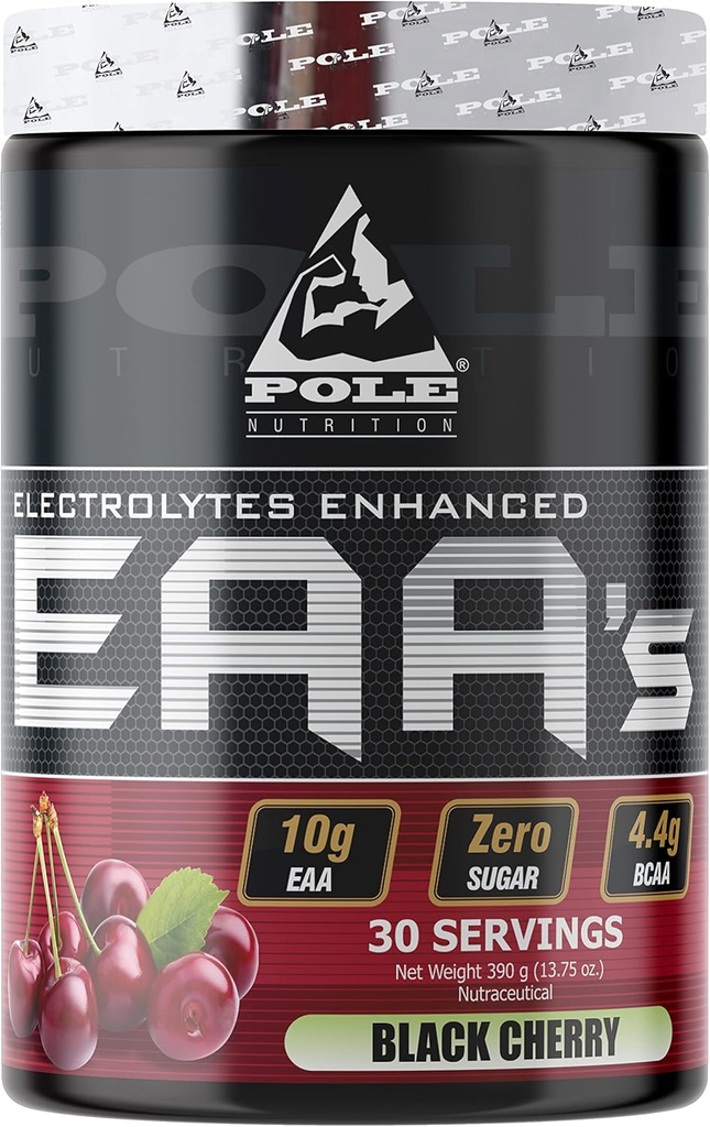 EAA Electrolytes Enhanced Pole Nutrition Powder - Zero Sugar, Black Cherry Flavored, 390g, 30 Servings