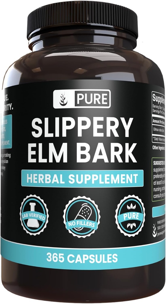 365 Capsules of Pure Slippery Elm Bark - Original Ingredients, No Magnesium or Rice Fillers, Lab Verified