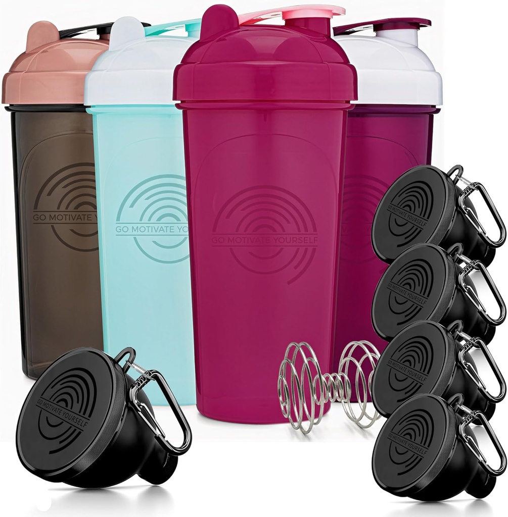 4-Pack Shaker Bottles with Agitator + 5-Pack Protein Funnels Bundle - BPA-Free & Dishwasher Safe, Ideal for Fitness