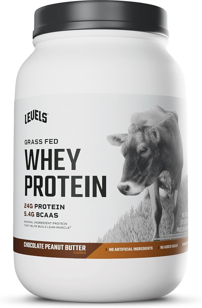 Levels Grass Fed Whey Protein Powder, Chocolate Peanut Butter Flavor, 2LB - 24G Protein, No Artificial Ingredients