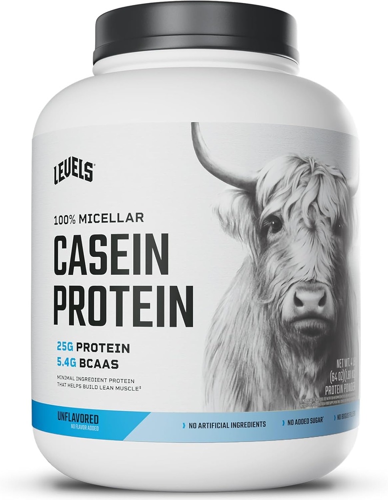 Levels Nutrition 100% Micellar Casein Protein Powder - Hormone-Free, Unflavored - 4LB Pack