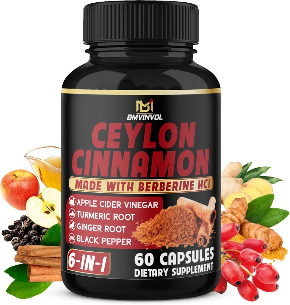 Immune Support Capsules with Ceylon Cinnamon, Berberine HCl, Turmeric, Ginseng, Apple Cider Vinegar, Black Pepper - 60 Count