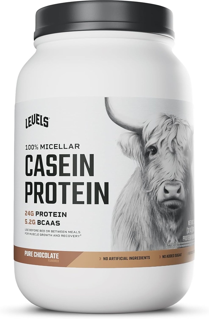 Levels Nutrition 100% Micellar Casein Protein Powder - Hormone Free Chocolate Flavor - 2LB Jar - Premium Quality Supplement for Muscle Recovery and Growth