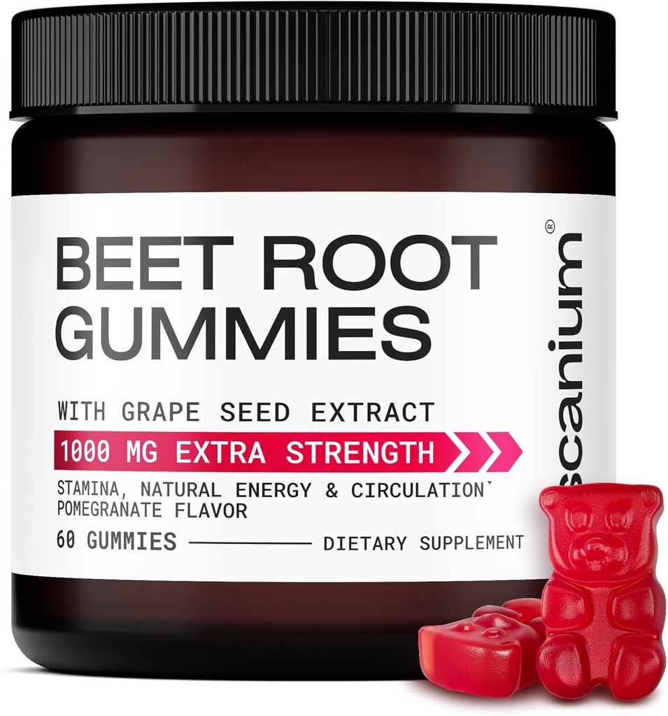 Beet Root and Grape Seed Extract Gummies 1000mg - Circulation Support - Energy and Stamina - 60 Chews