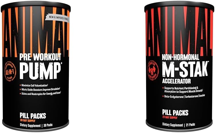 Animal Pump Preworkout and M-Stak Muscle Building Stack Bundle (51 Count) - Enhanced Workout Performance and Muscle Growth