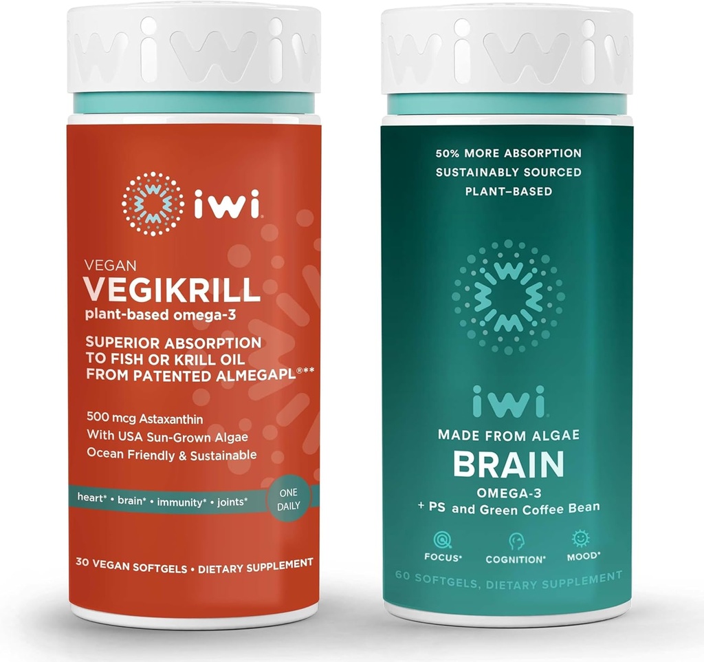 Vegan Plant-Based Algae Omega-3 Bundle, 30 Servings, EPA + DHA, Krill & Fish Oil Alternative, No Fishy Aftertaste