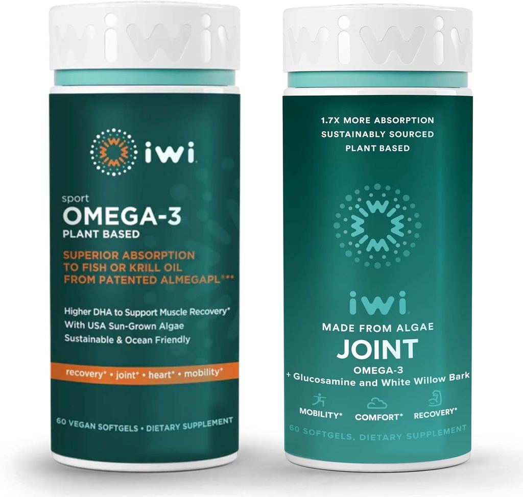 Vegan Plant-Based Algae Omega-3 Bundle for Sports & Joint Health, 30 Servings, Fish Oil Alternative with No Fishy Aftertaste