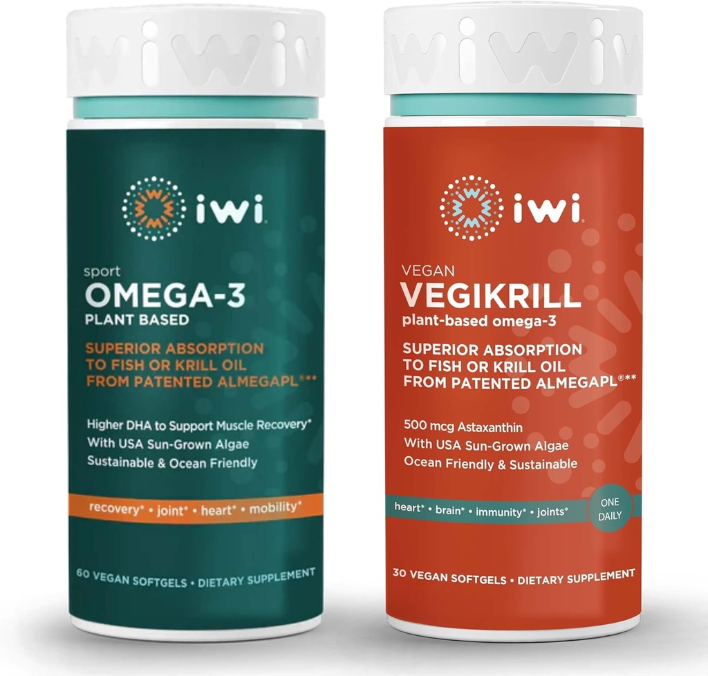 30 Servings Vegan Algae Omega-3 Bundle with EPA + DHA, Plant-Based Fish Oil Alternative, No Fishy Aftertaste