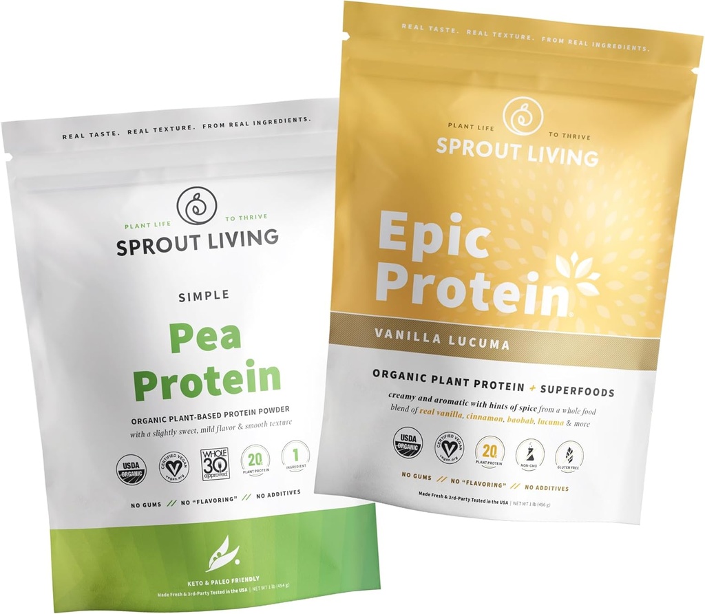 Organic Vanilla Lucuma Pea Protein Powder - 1 lb | Plant-Based Epic Protein Supplement by Sprout Living