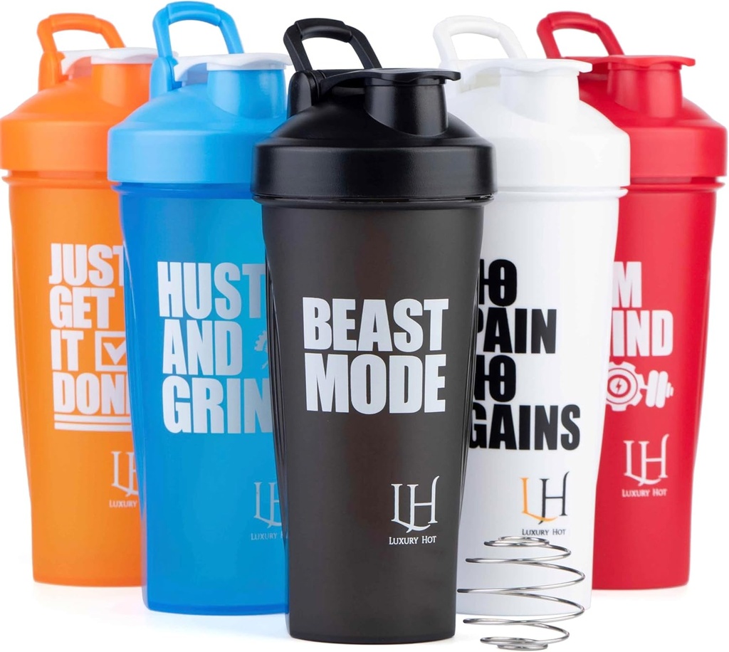 Premium 28 oz Leak Proof Protein Shaker Bottles [5 Pack] for Pre & Post Workout - Luxury Shaker Bottles with Handle for Protein Shakes