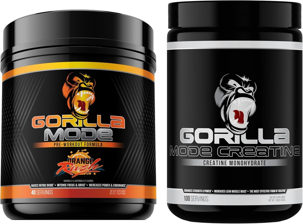 Orange Rush Gorilla Mind Pre Workout with Creatine - Enhance Strength, Power Output, and Muscle Size with 100 Servings of Comprehensive Stack