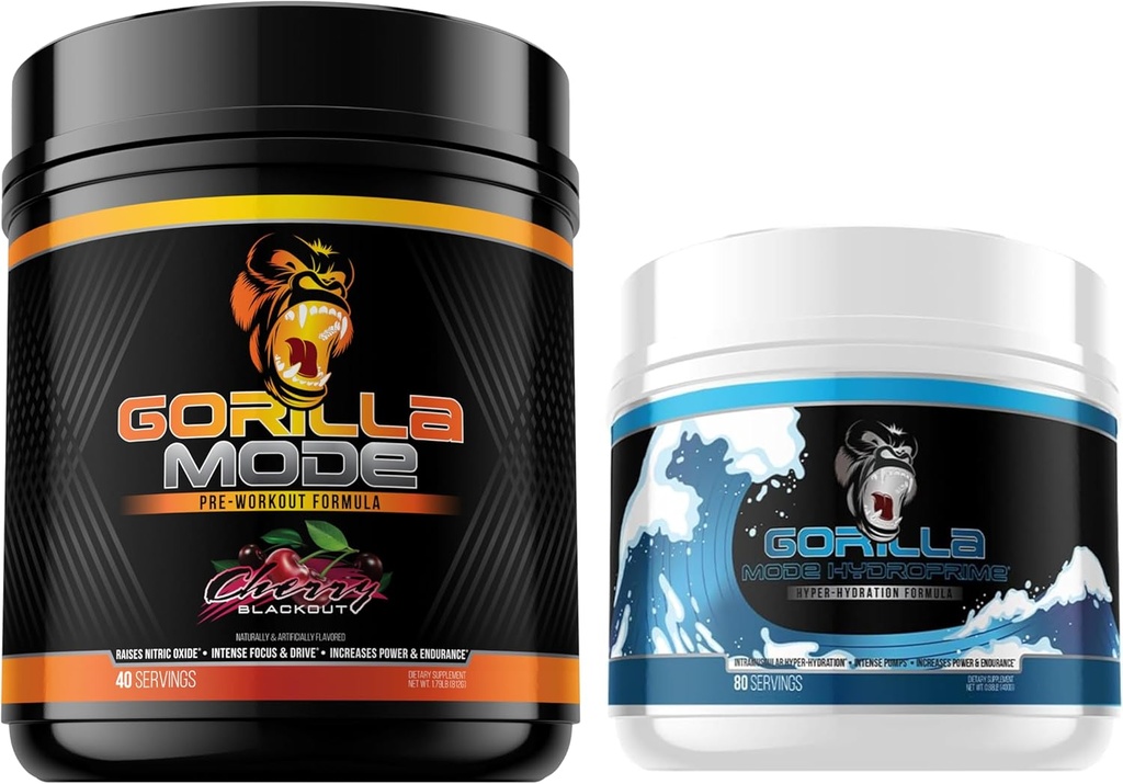 Cherry Gorilla Mode Pre Workout + HydroPrime Glycerol Stack - Boost Hydration, Pump, Power, Endurance, and Thermoregulation