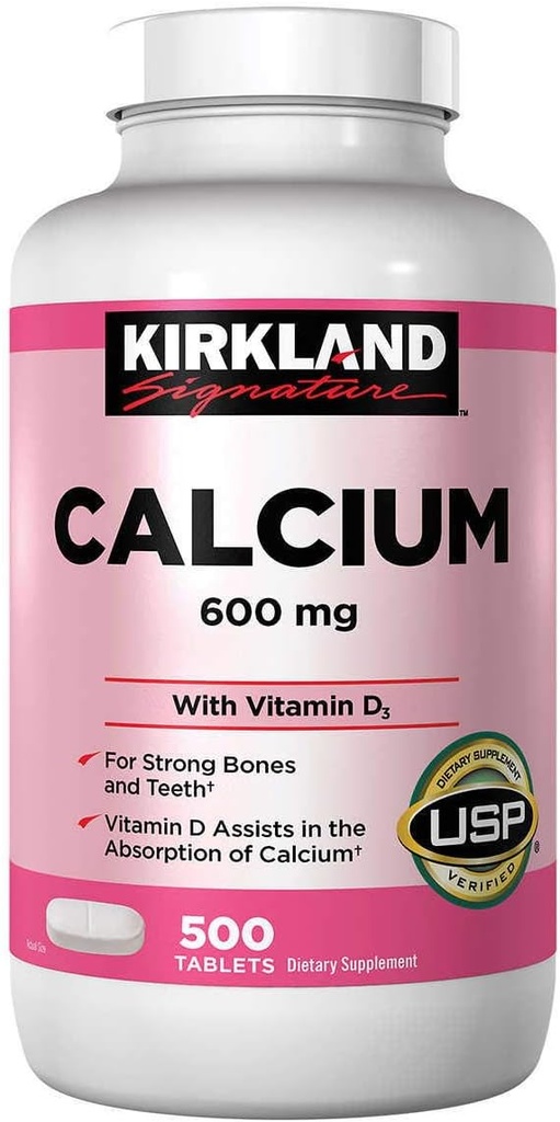 4 Pack Kirkland Signature Calcium 600 mg with Vitamin D3 Tablets - 500 Count
