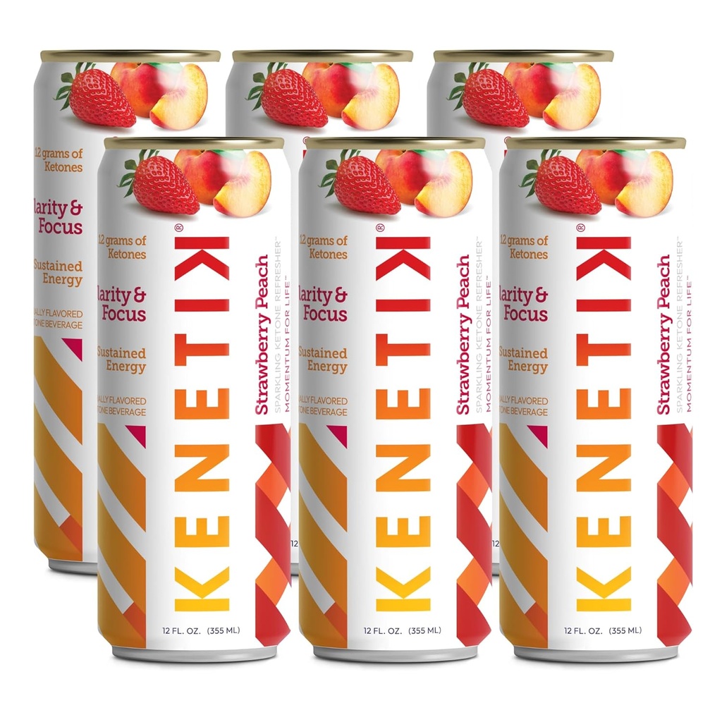 KENETIK Strawberry Peach Nootropic Ketone Drink - 6 Pack, Sugar & Caffeine Free Energy Boost with D-BHB Ketones for Focus & Performance, No Crash or Jitters - Ready to Drink Formula