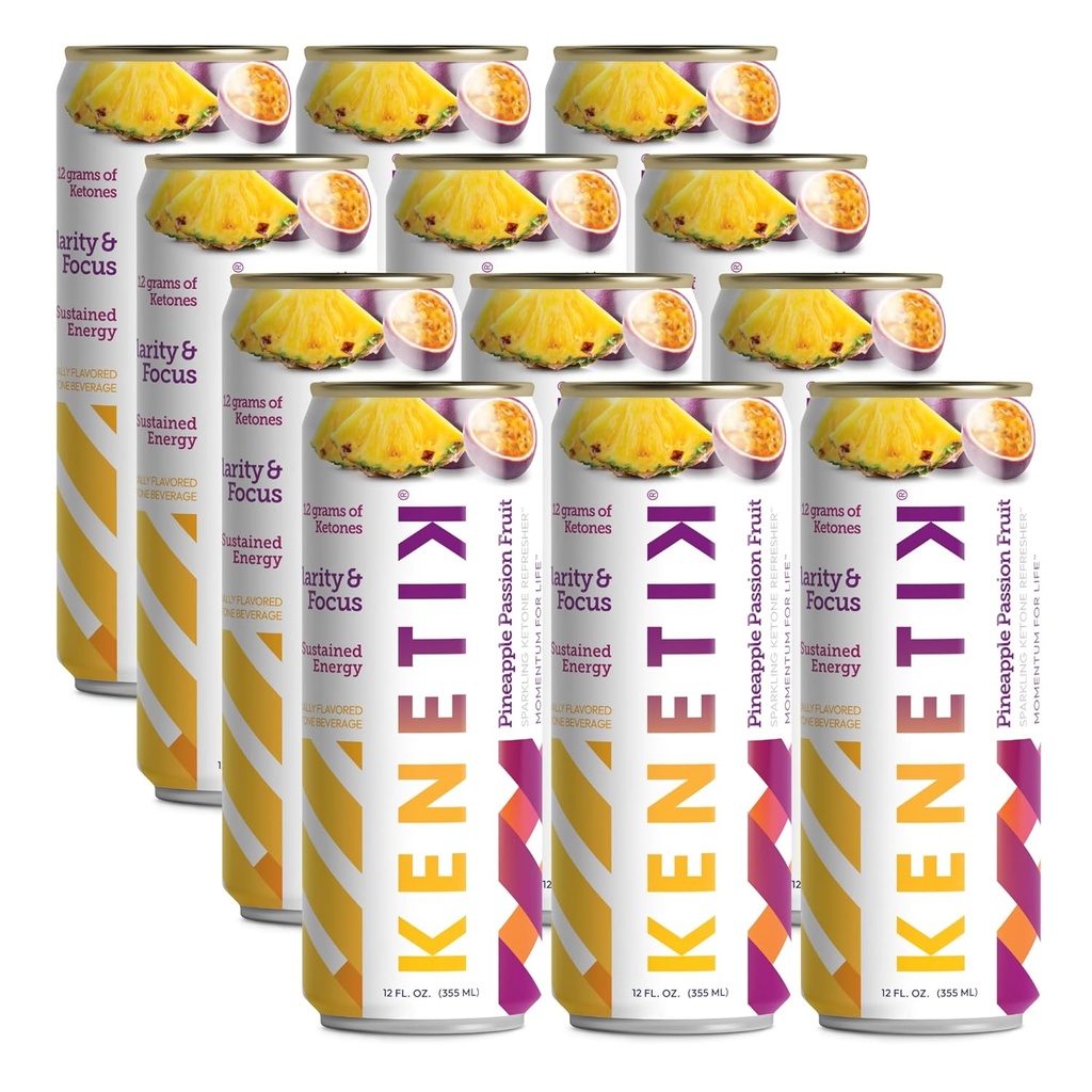 High Performance KENETIK Nootropic Ketone Drink in Pineapple Passionfruit Flavor, Caffeine & Sugar Free, Boost Energy & Focus with D-BHB Ketones, Zero Crash or Jitters, Ready to Drink 12 Pack
