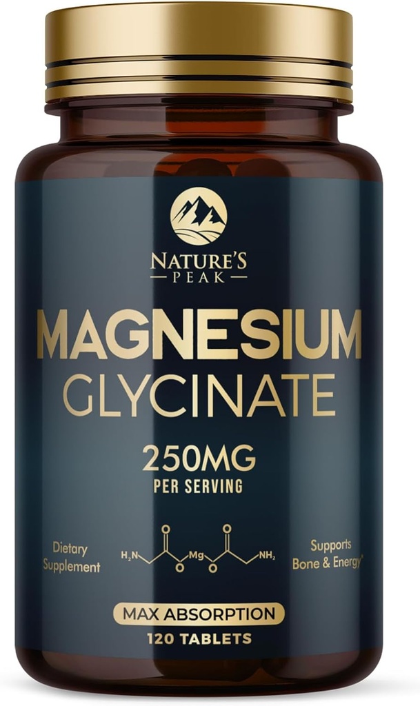 Ultra-Absorbent Nature's Magnesium Glycinate Pills for Bone, Muscle, and Heart Health - 120 Tablets, Non-GMO Supplement for Men and Women