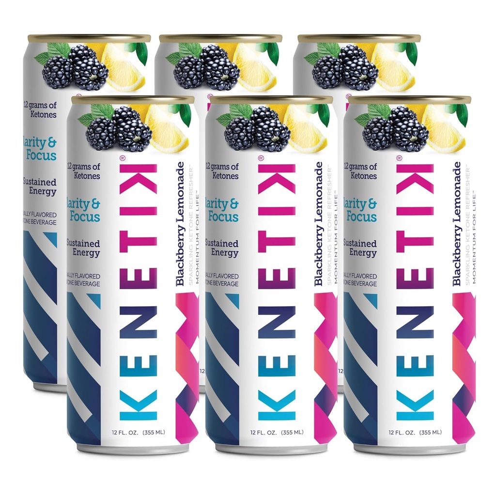 Blackberry Lemonade Nootropic Ketone Drink - Caffeine & Sugar Free Energy Boost - D-BHB Ketone Mix for Focus - Zero Crash & Jitters - Ready to Drink 6 Pack
