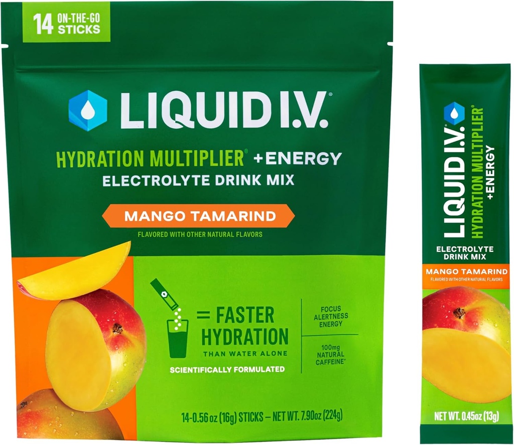Liquid I.V.® Mango Tamarind Hydration Multiplier +Energy Electrolyte Powder Drink Mix - 1 Pack (14 Servings)