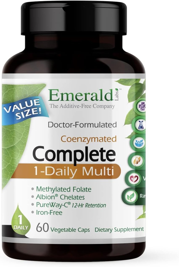 EMERALD LABS Complete 1-Daily Multi - Multivitamin for Men & Women with Vitamin C, Folate & Whole-Food Blend - Supports Immune System & Bone Health - 60 Veg Caps