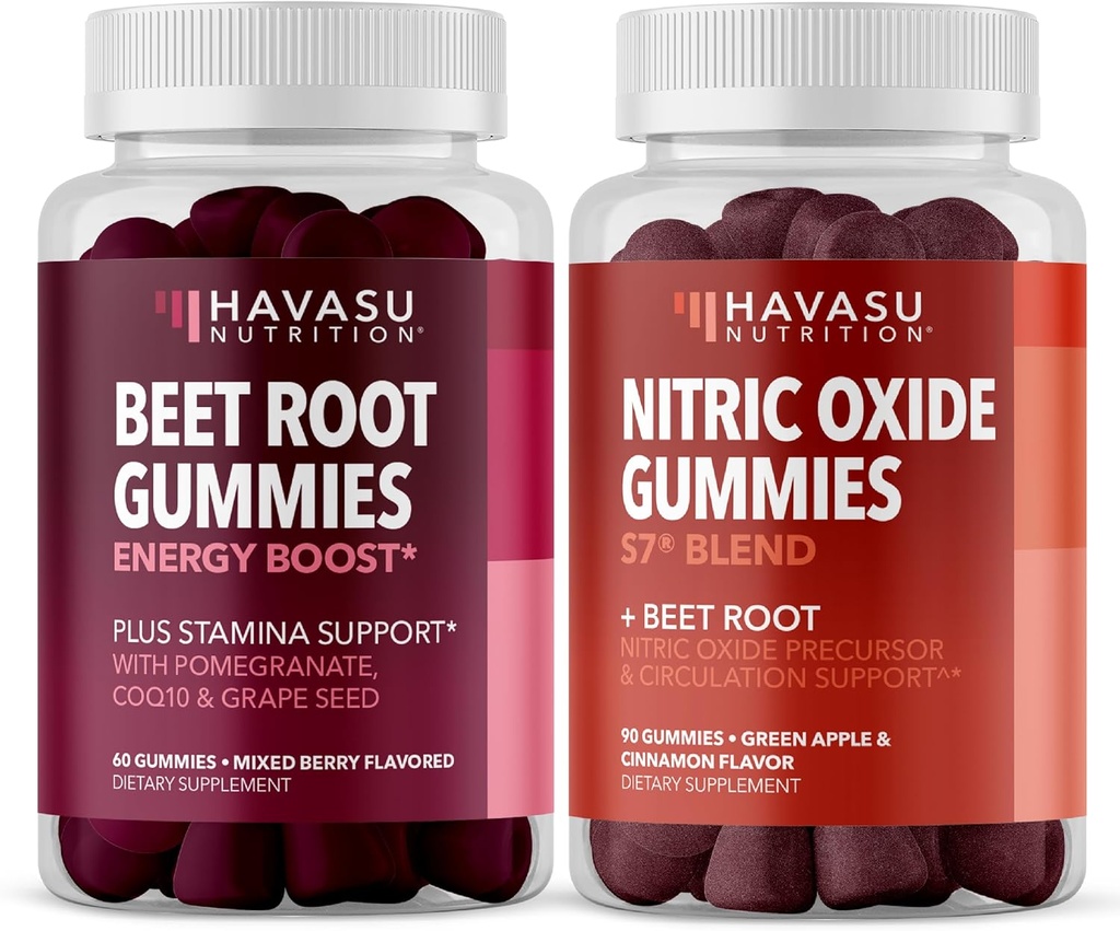 Bundle of Havasu Nutrition Beet Root Gummies and Nitric Oxide Gummies for Heart Health and Energy Boost