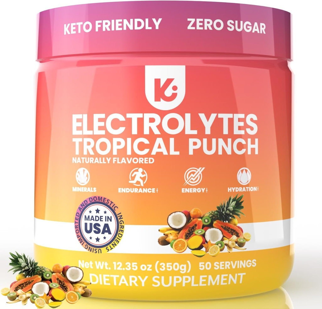 Keppi Keto Electrolytes Powder - Sugar Free Hydration Drink Mix - Tropical Flavor - Made in USA - Easy Mixing & No Clumps - Enhances Performance & Recovery