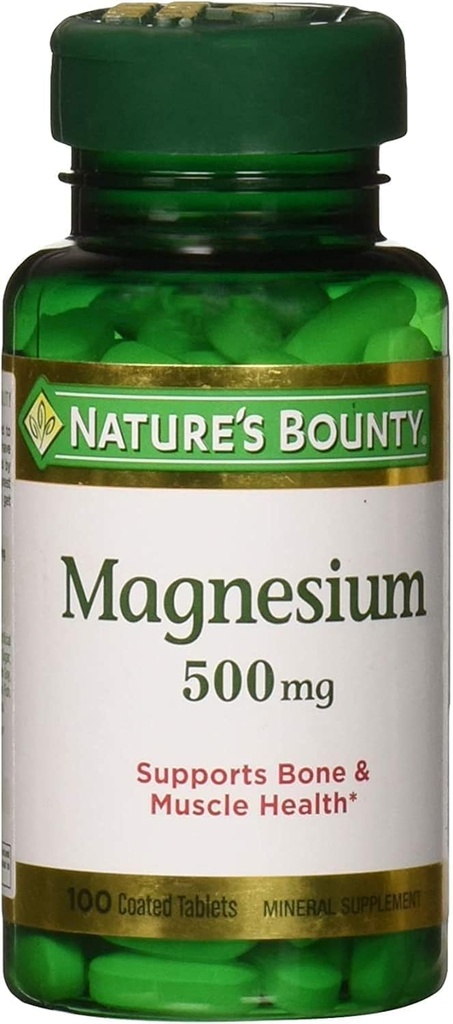 High Potency Nature's Bounty Magnesium Oxide Tablets - 500mg, 100 Count - Promotes Bone & Muscle Health - Dietary Supplement for Overall Wellness