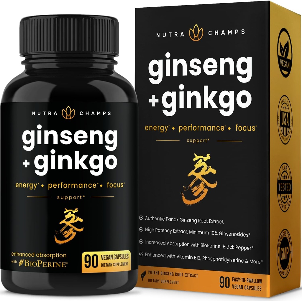 Premium Gold Korean Red Panax Ginseng Capsules | High Strength Ginsenosides for Energy, Focus & Immune Support | Red Ginseng Root Extract for Vitality & Performance (90 Count)