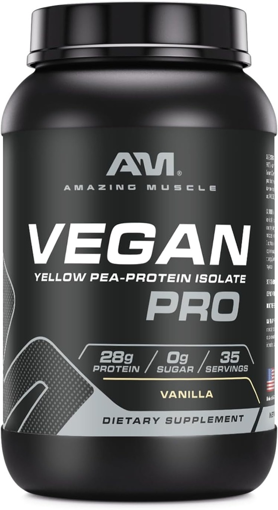 High Protein Vegan Powder | 28g Protein per Serving | 34 Servings | No Sugar | Yellow Pea Isolate | Made in USA | 3 Lb Vanilla Flavor