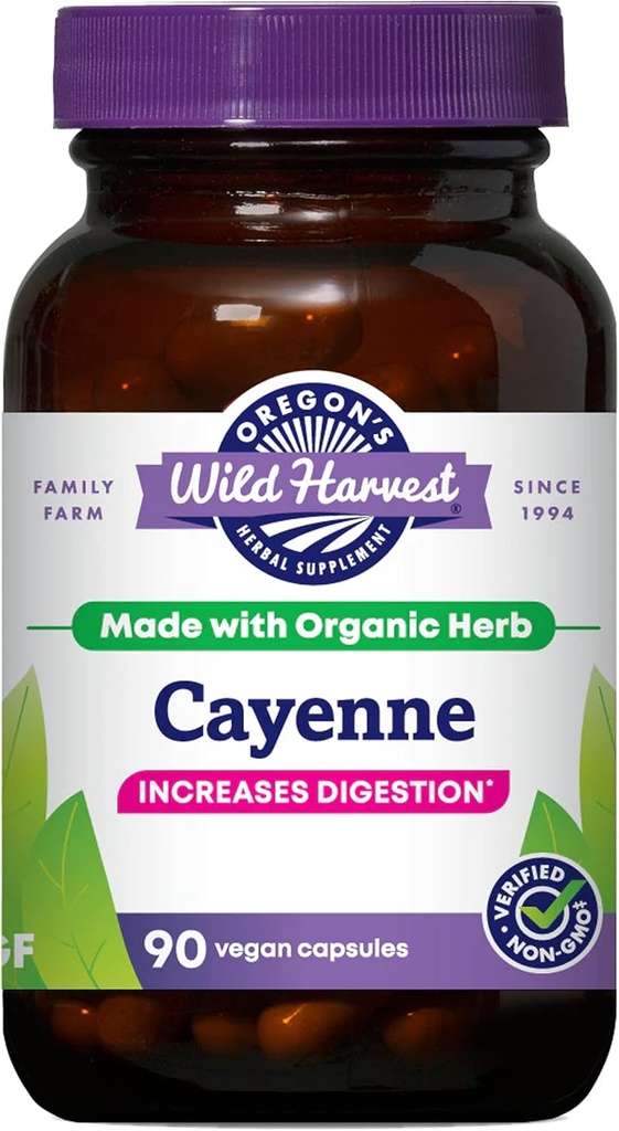 Organic Non-GMO Cayenne Capsules by Oregon's Wild Harvest - Herbal Supplements (90 Count)